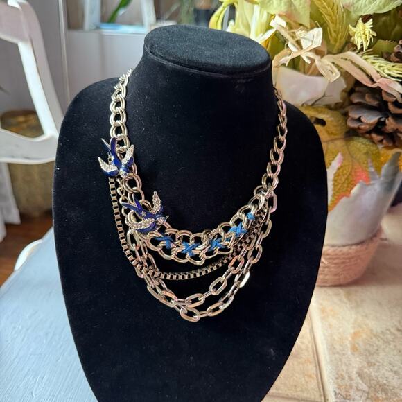 Betsey Johnson Blue Bird Multi Chain Chainlink Necklace - Picture 1 of 8
